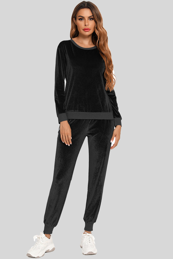 Round Neck Long Sleeve Loungewear Set with Pockets