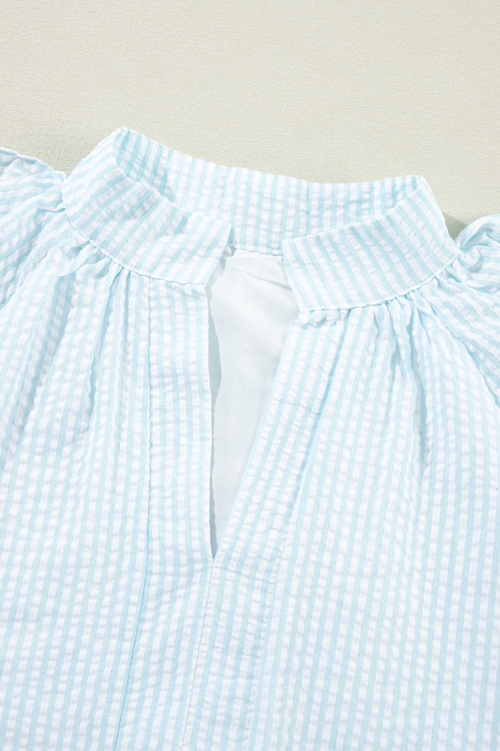 Ruffled Striped Notched Mini Dress