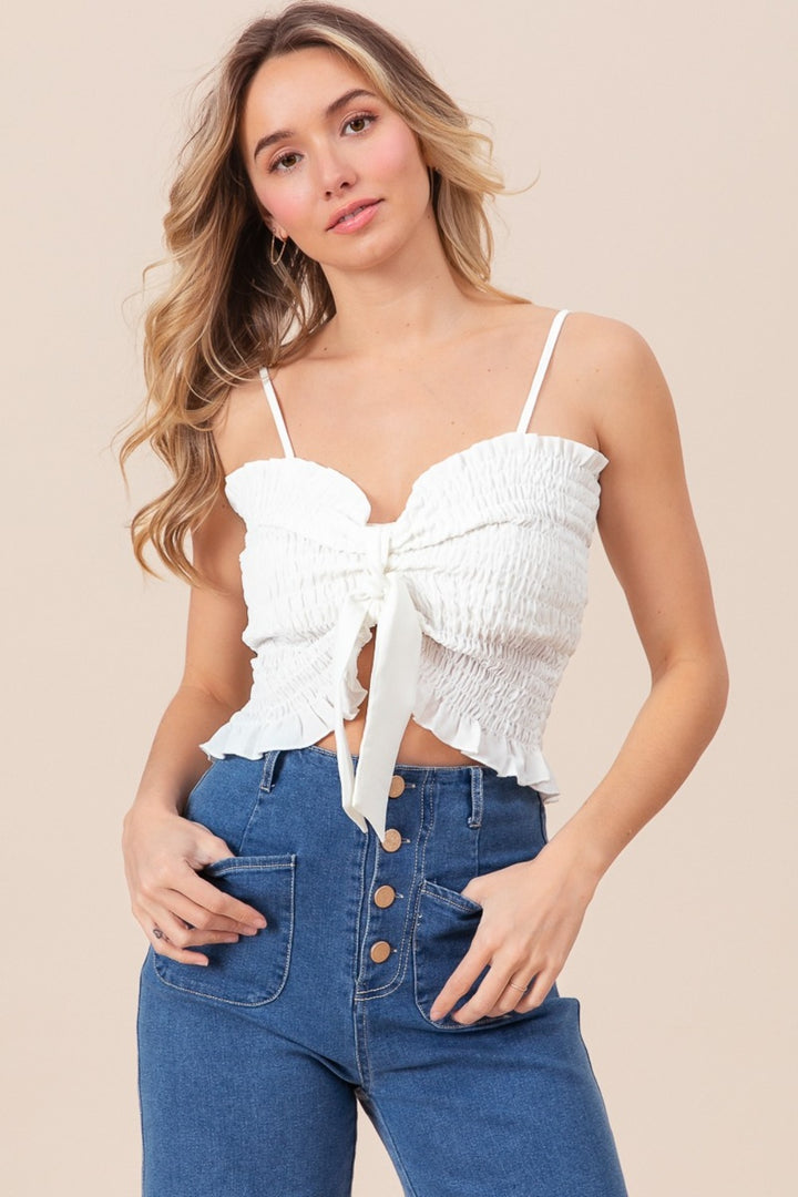 BiBi Ruffled Smocked Ribbon Detail Cami