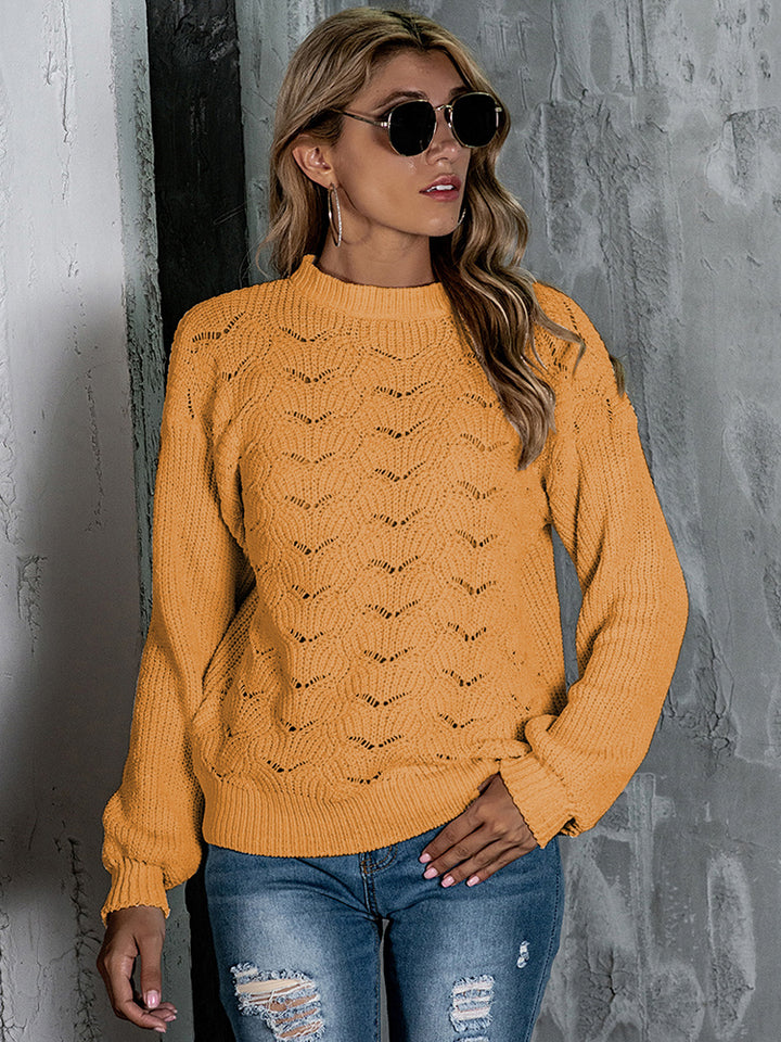 Openwork Mock Neck Long Sleeve Sweater