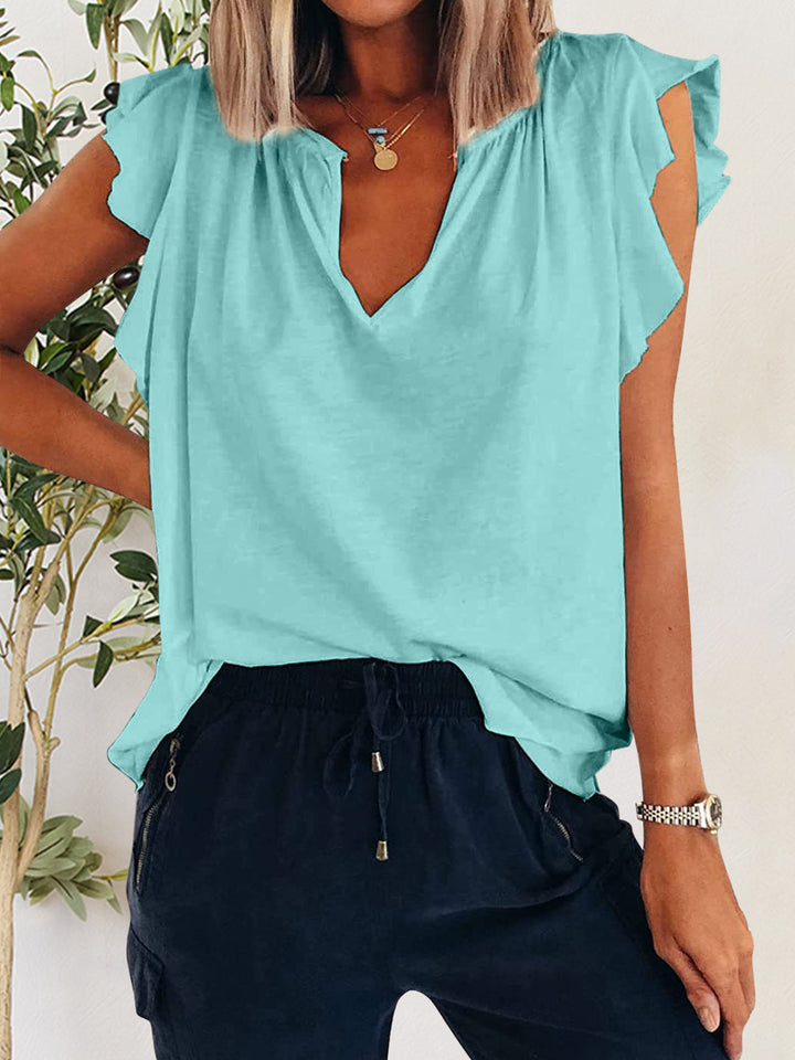 Ruffled Notched Cap Sleeve T-Shirt