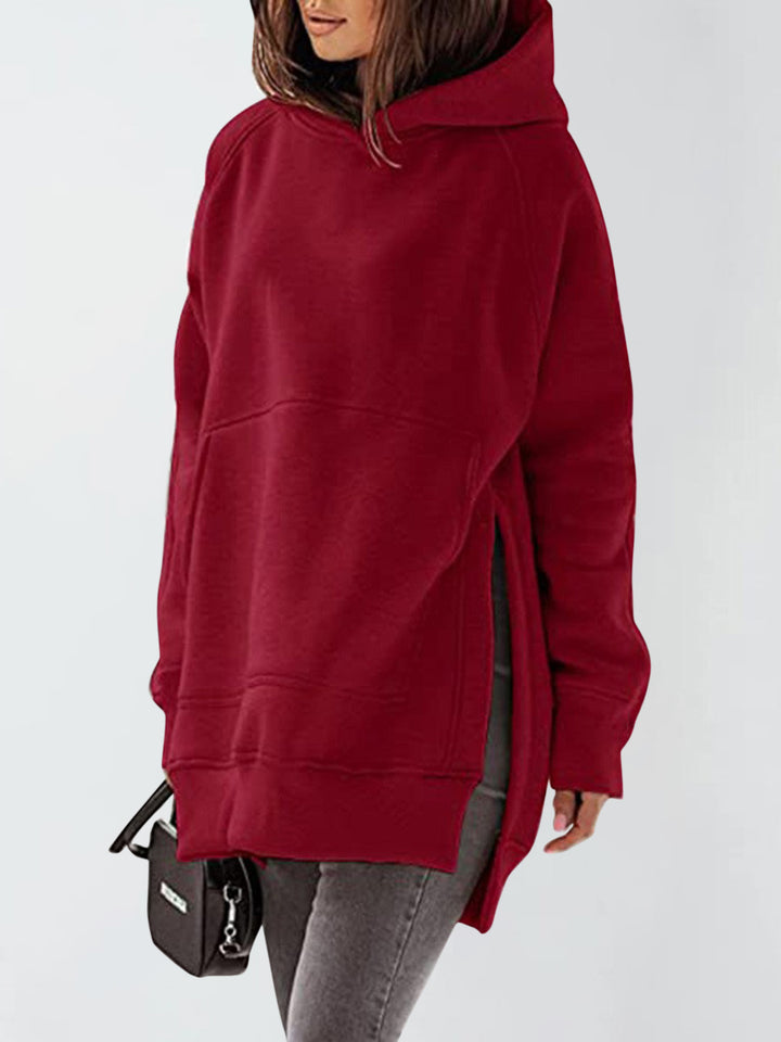 Slit Pocketed Raglan Sleeve Hoodie