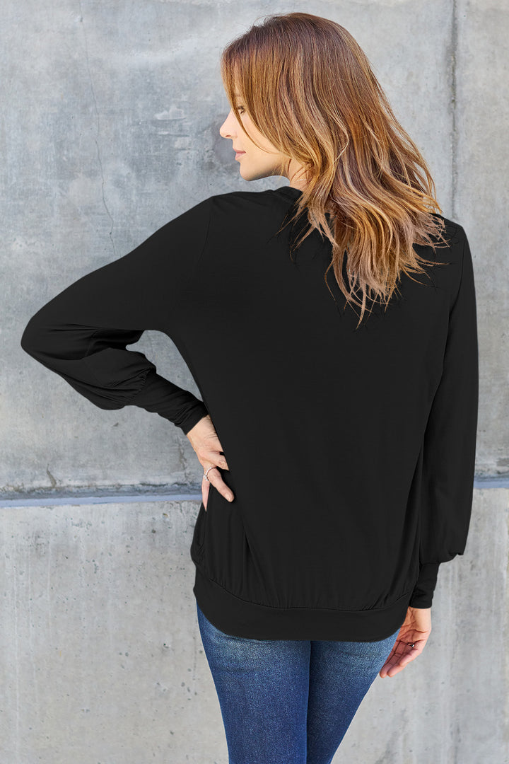 Basic Bae Full Size V-Neck Lantern Sleeve Blouse