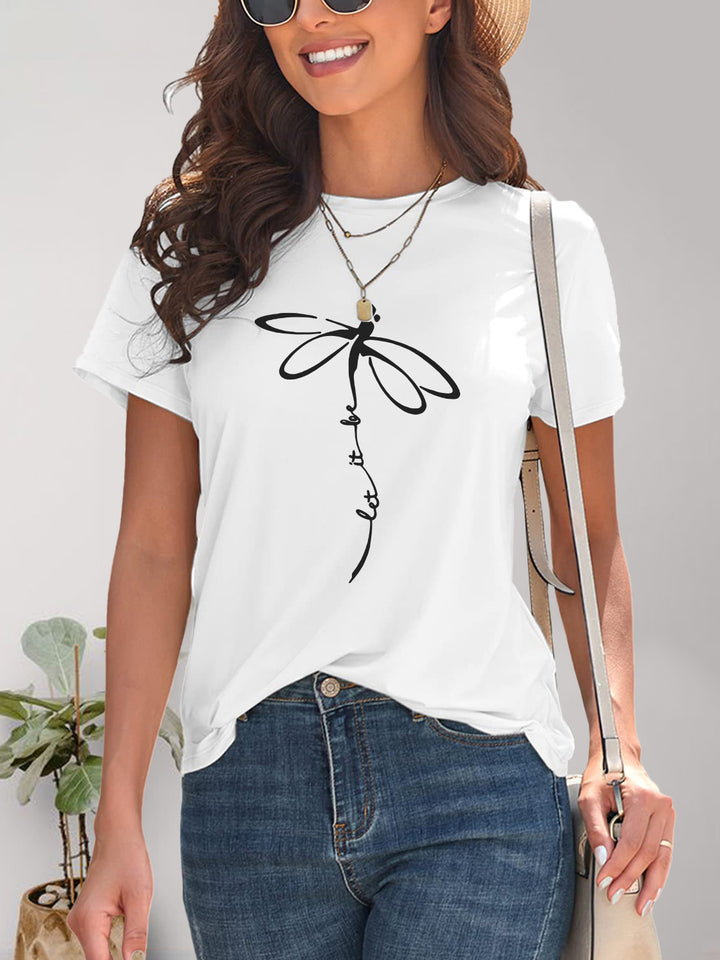 Dragonfly Graphic Round Neck Short Sleeve T-Shirt