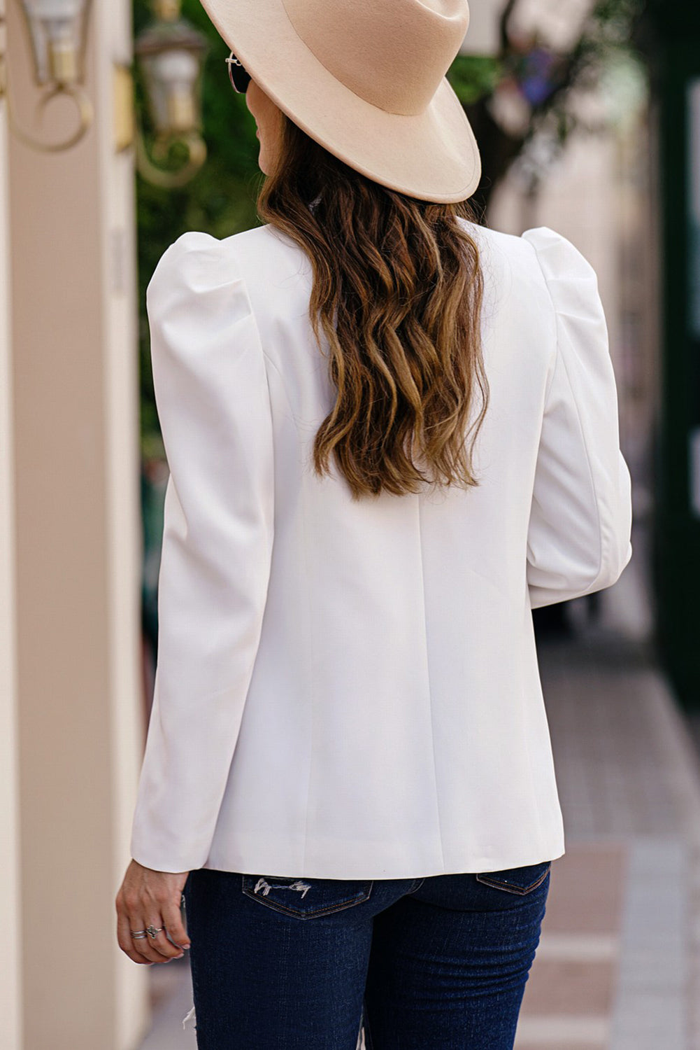 Double Take Puff Sleeve Shawl Collar Blazer