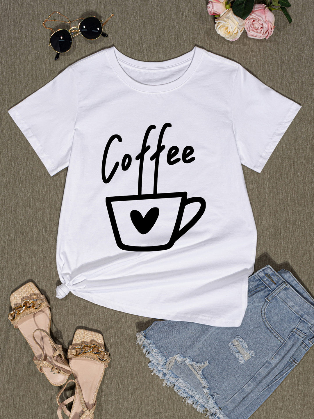 COFFEE Round Neck Short Sleeve T-Shirt