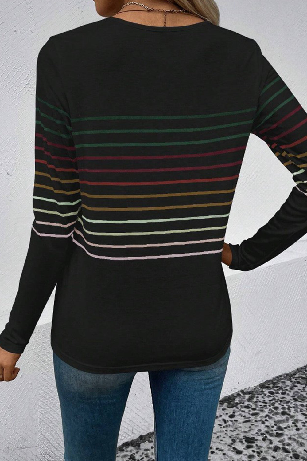 Striped Round Neck Long Sleeve T-Shirt