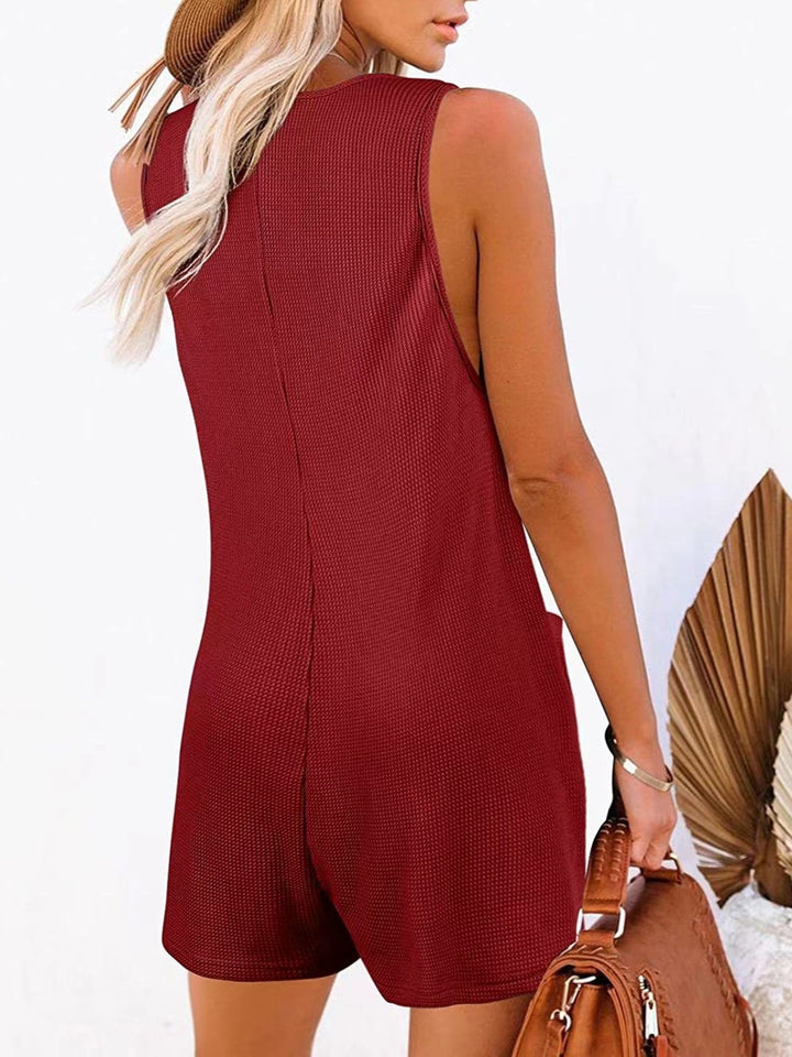 Full Size Pocketed Scoop Neck Sleeveless Romper