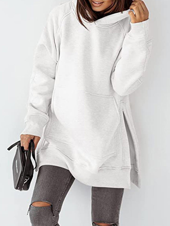 Slit Pocketed Raglan Sleeve Hoodie