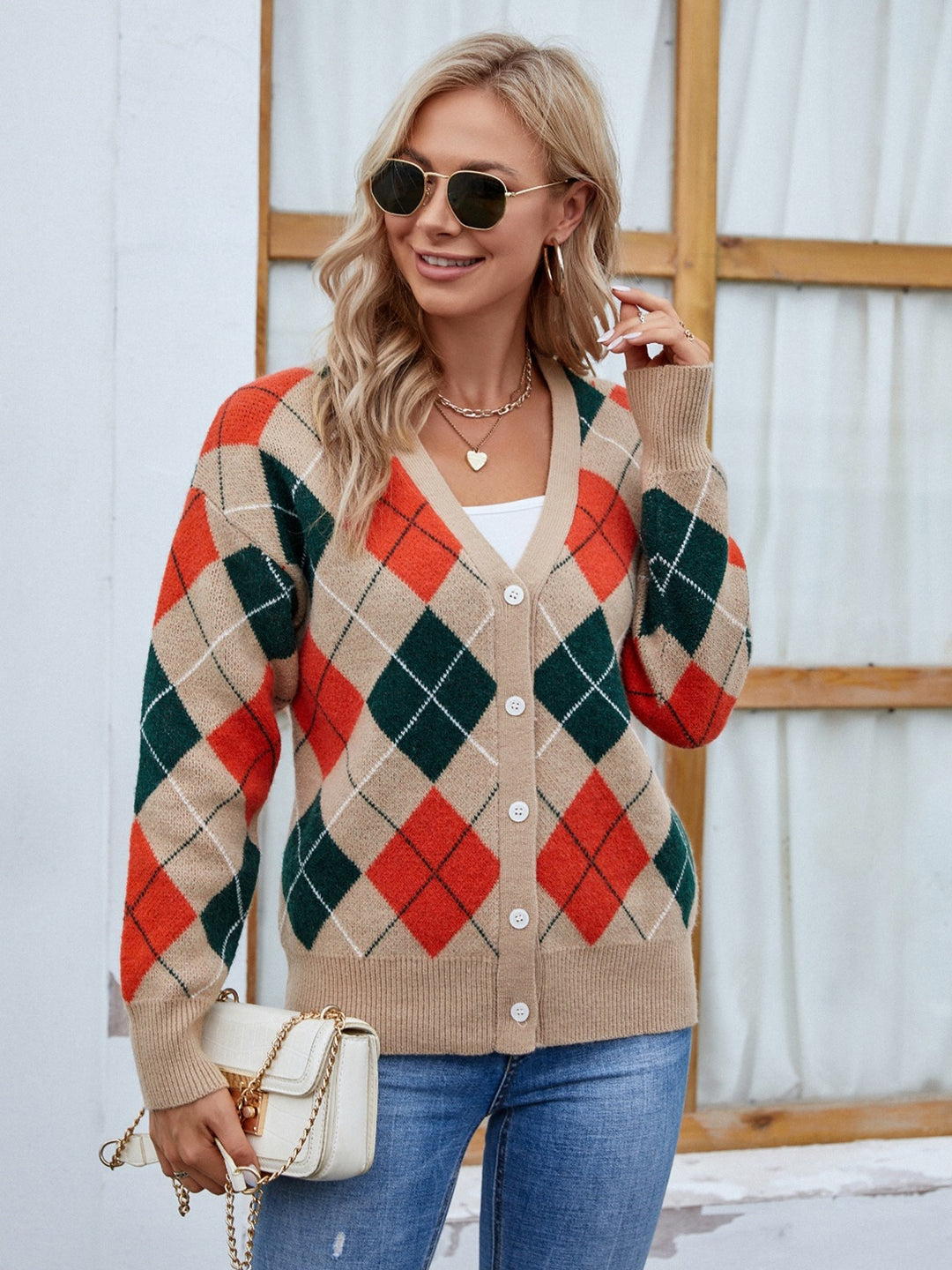 Plaid Contrast Button Up Cardigan