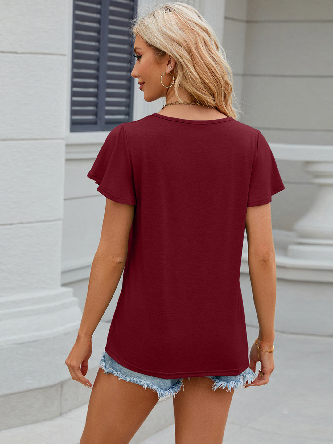 Ruched V-Neck Short Sleeve T-Shirt