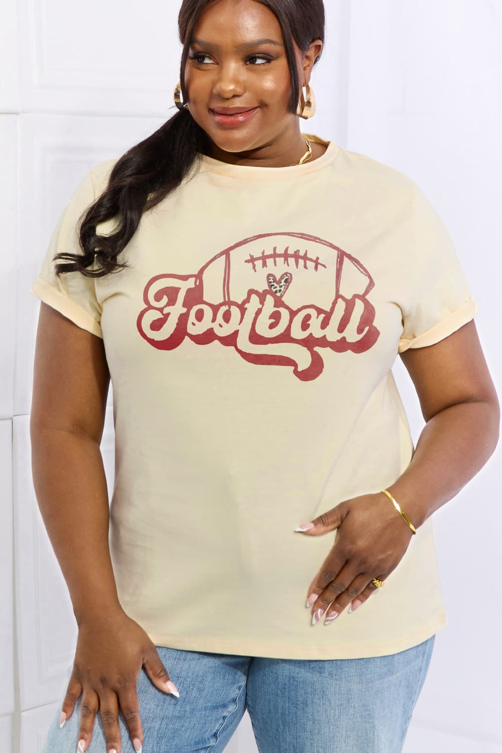 Simply Love Full Size FOOTBALL Graphic Cotton Tee