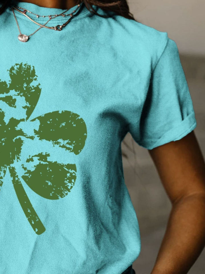 Full Size Lucky Clover Round Neck Short Sleeve T-Shirt