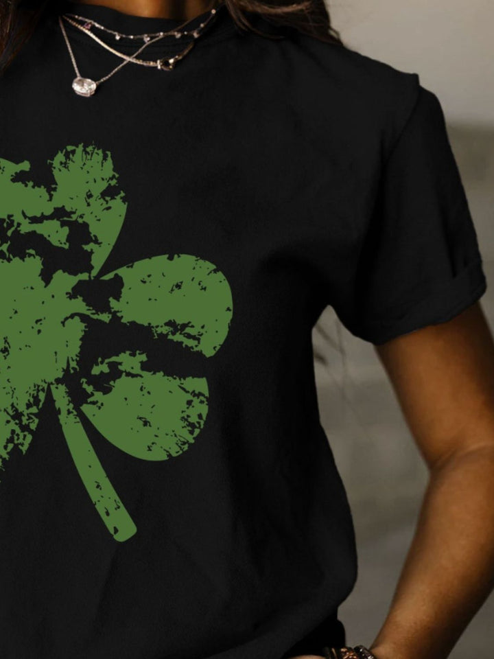 Full Size Lucky Clover Round Neck Short Sleeve T-Shirt