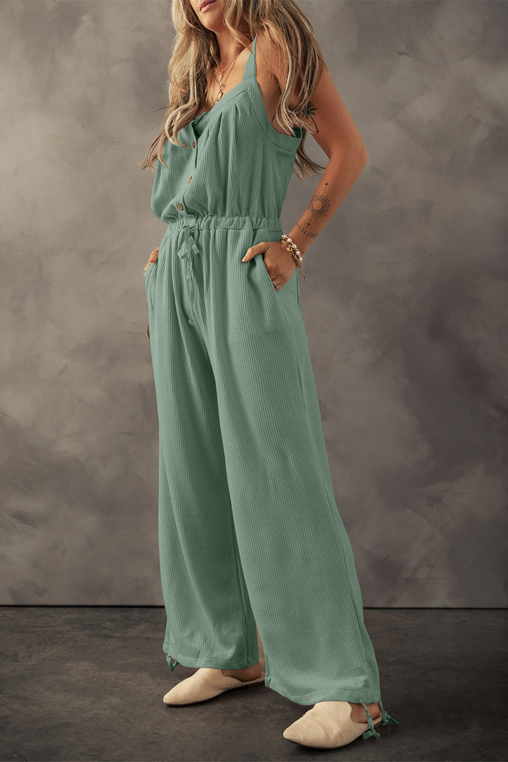 Drawstring Wide Strap Wide Leg Overalls