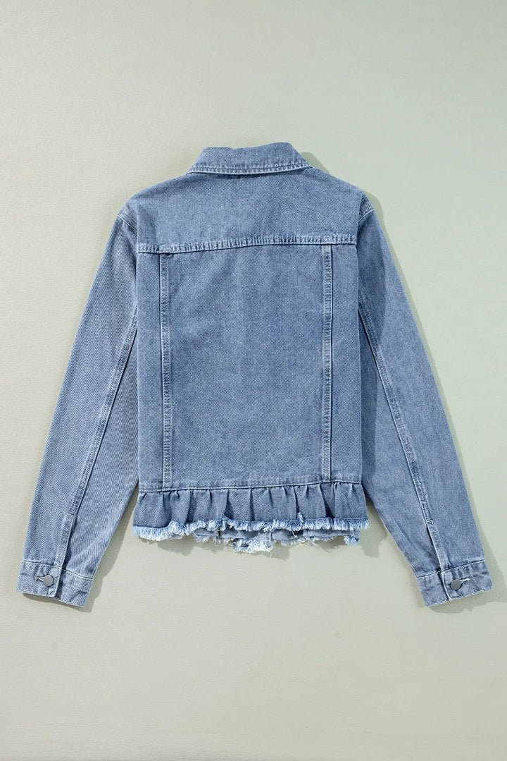 Raw Hem Long Sleeve Denim Jacket