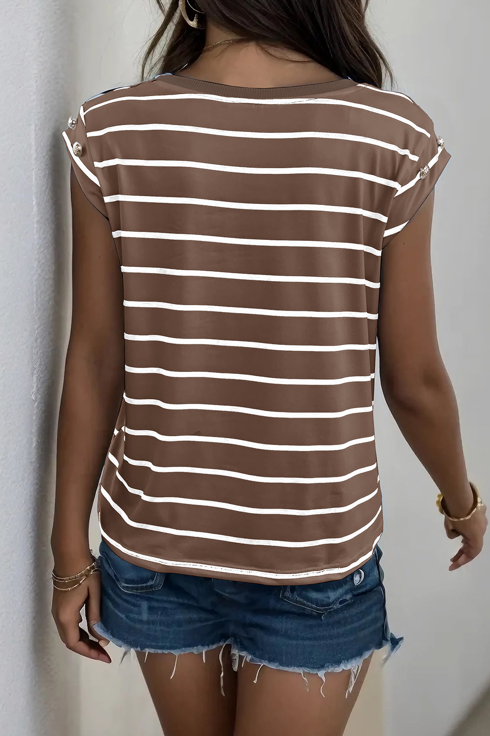 Decorative Button Round Neck T-Shirt