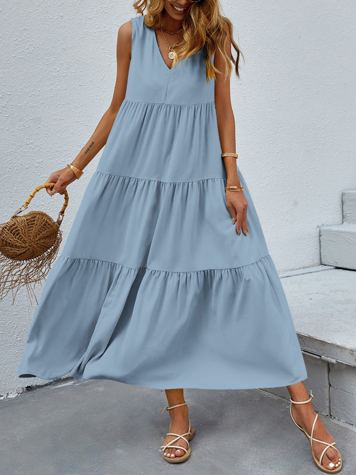 Tiered V-Neck Sleeve Dress