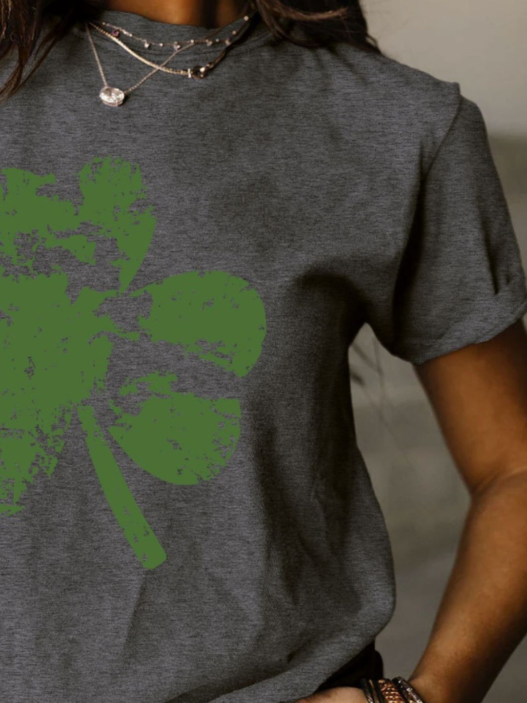 Full Size Lucky Clover Round Neck Short Sleeve T-Shirt