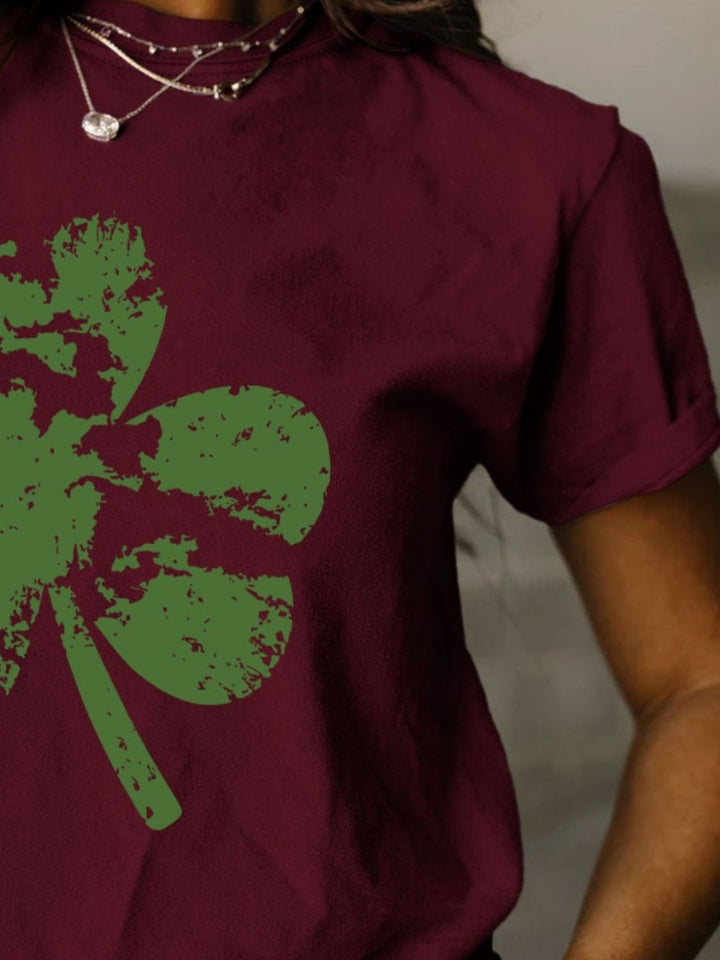 Full Size Lucky Clover Round Neck Short Sleeve T-Shirt