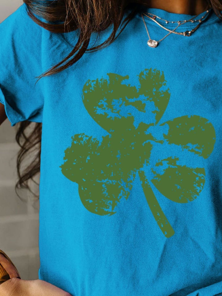 Full Size Lucky Clover Round Neck Short Sleeve T-Shirt