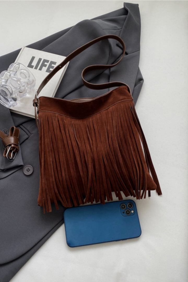 Suede Fringe Adjustable Strap Shoulder Bag