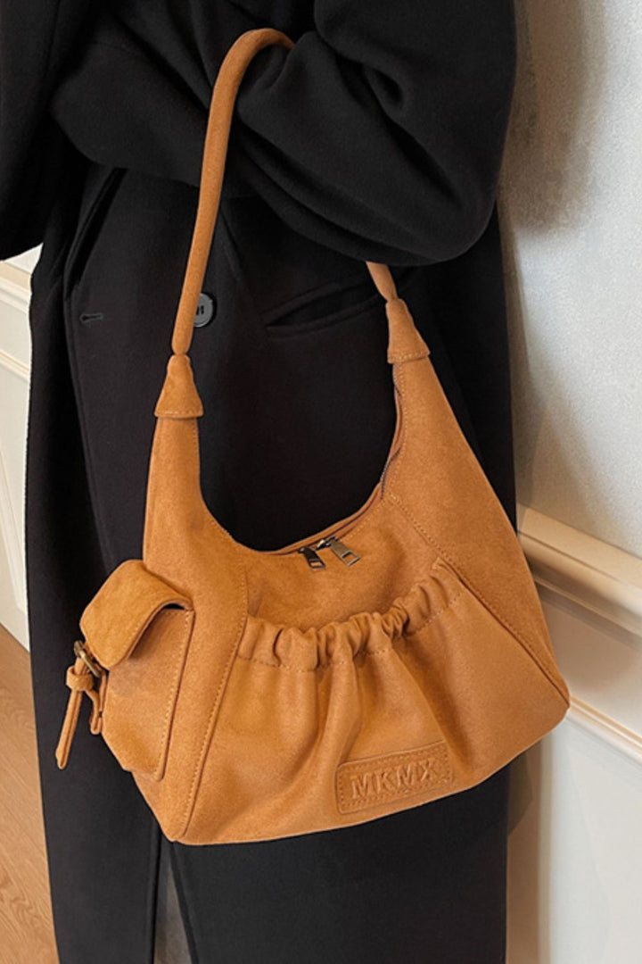 Ruched Suede Handbag with Zipper