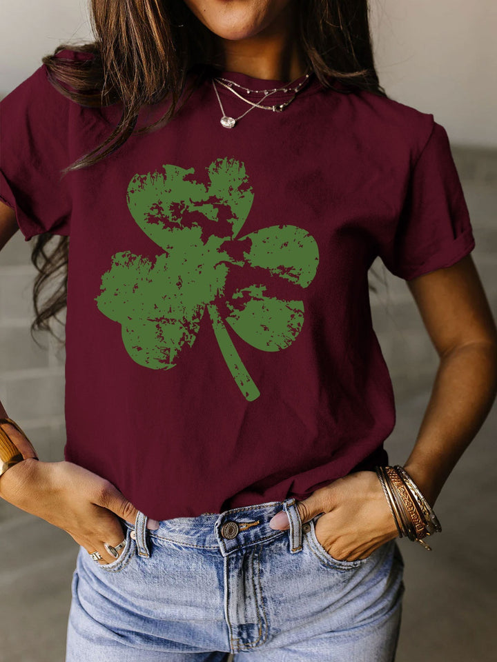 Full Size Lucky Clover Round Neck Short Sleeve T-Shirt