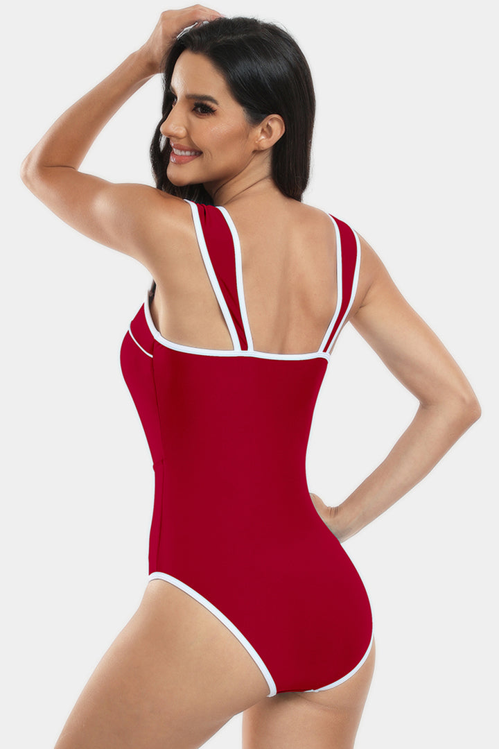 Contrast Trim Wide Strap One-Piece Swimwear