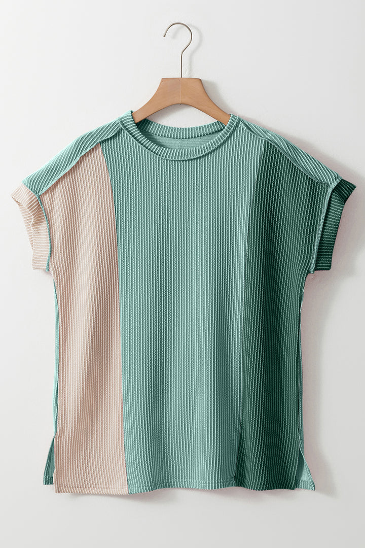 Color Block Round Neck Short Sleeve T-Shirt