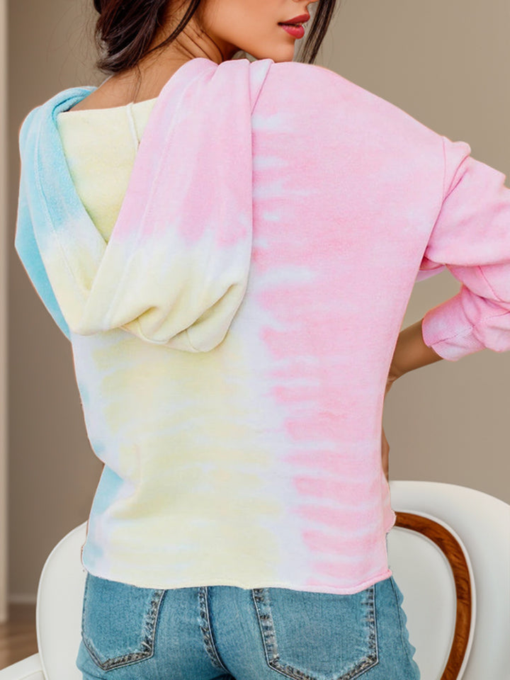 Drawstring Tie-Dye Dropped Shoulder Hoodie