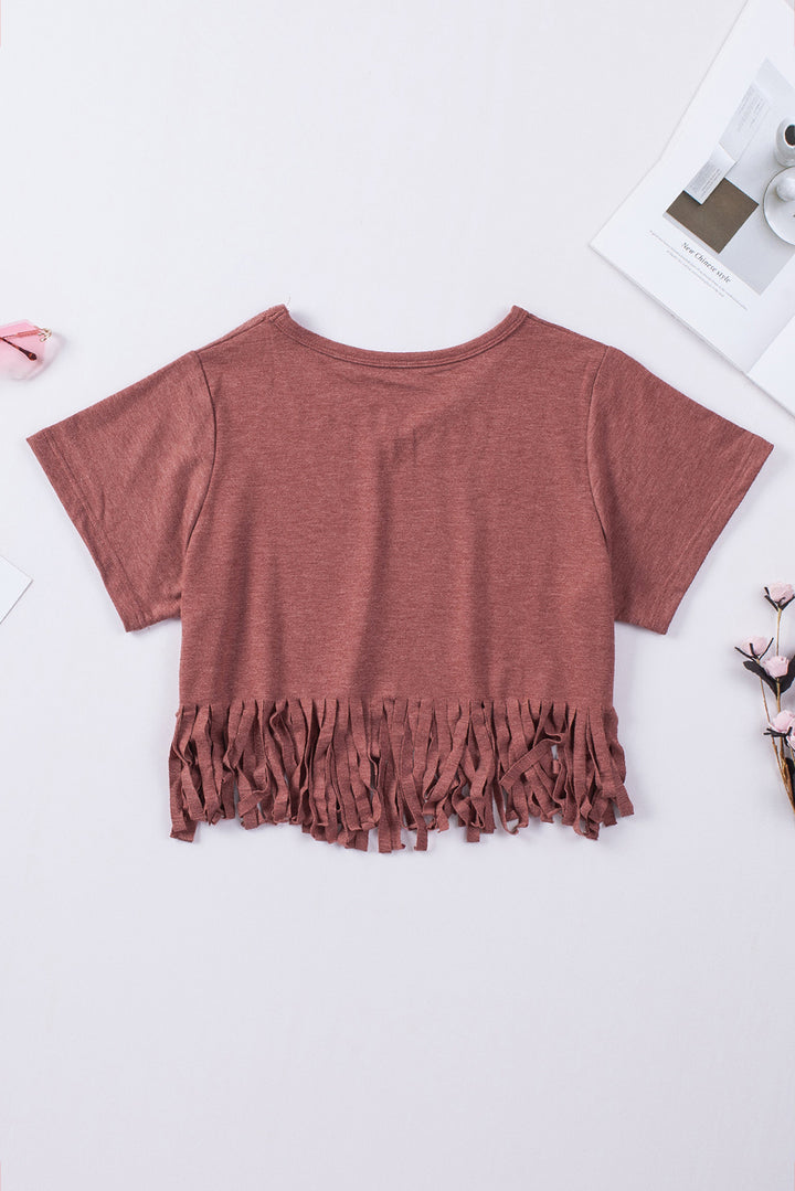 V-Neck Fringe Hem T-Shirt