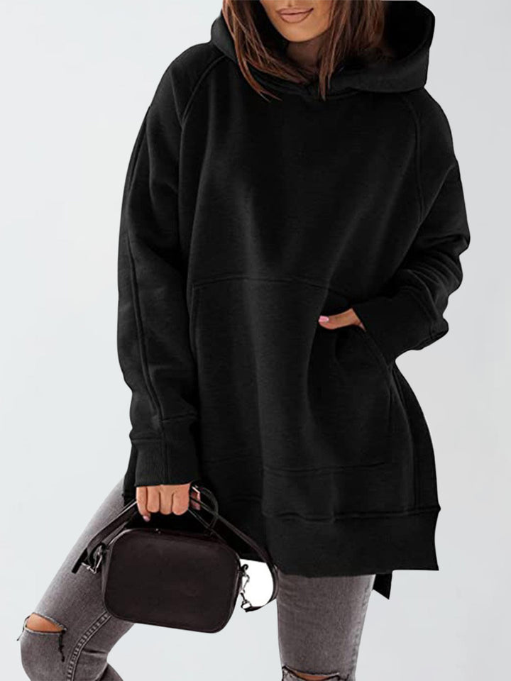 Slit Pocketed Raglan Sleeve Hoodie