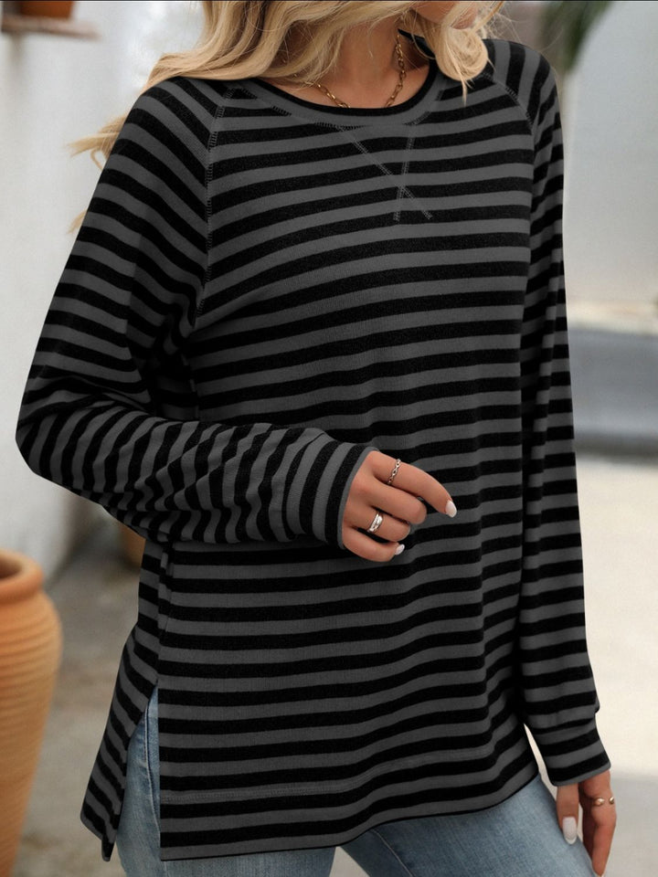 Striped Round Neck Long Sleeve T-Shirt