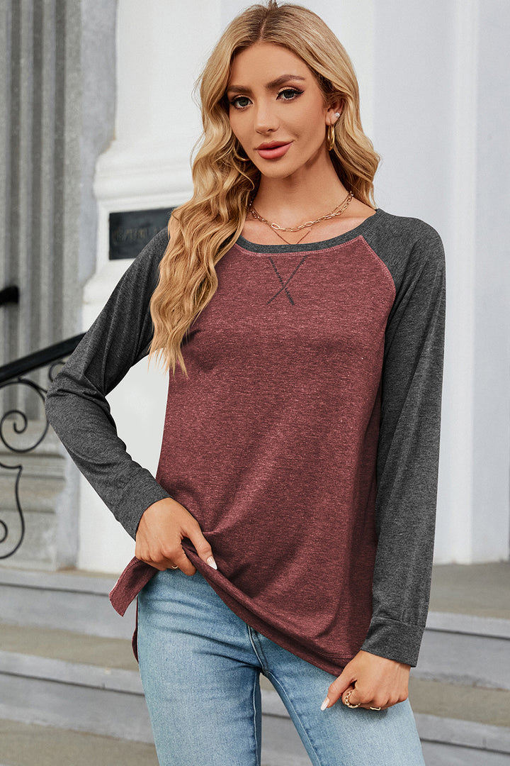 Heathered Round Neck Long Sleeve T-Shirt