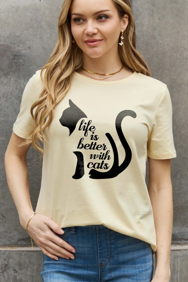 Simply Love Simply Love Full Size LIFE IS BETTER WITH CATS Graphic Cotton Tee