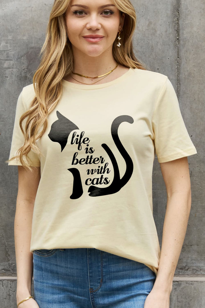 Simply Love Simply Love Full Size LIFE IS BETTER WITH CATS Graphic Cotton Tee