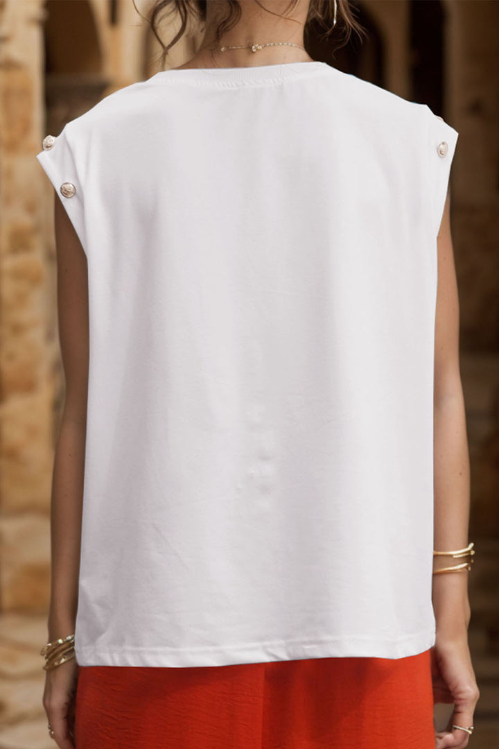 Decorative Button Round Neck T-Shirt