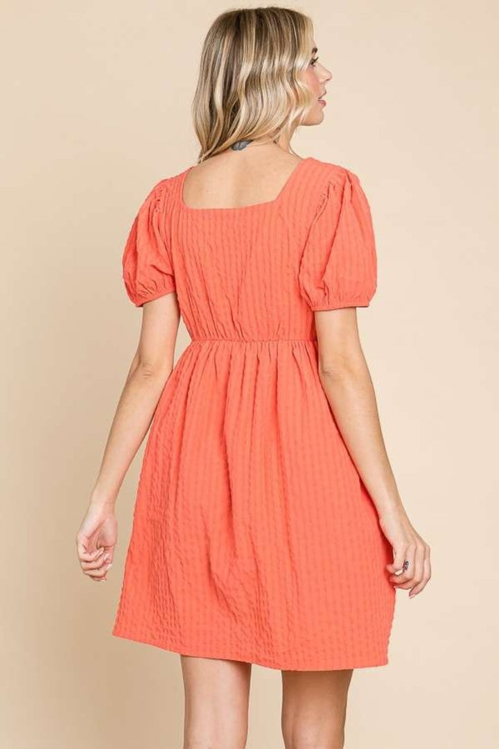 Culture Code Textured Square Neck Short Sleeve Dress