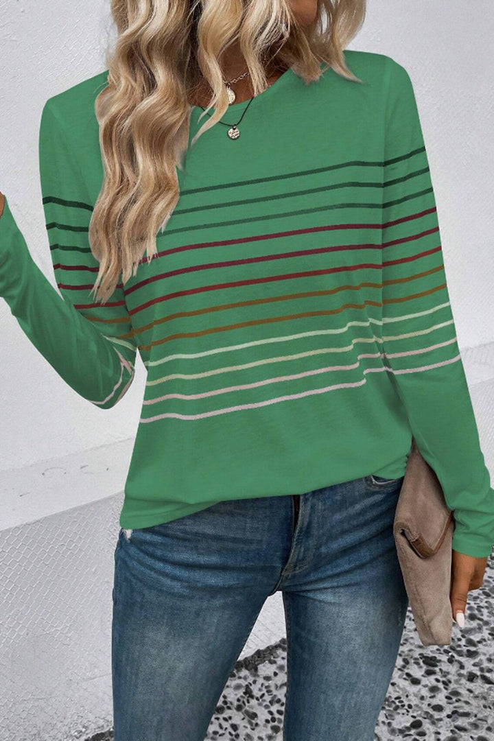 Striped Round Neck Long Sleeve T-Shirt