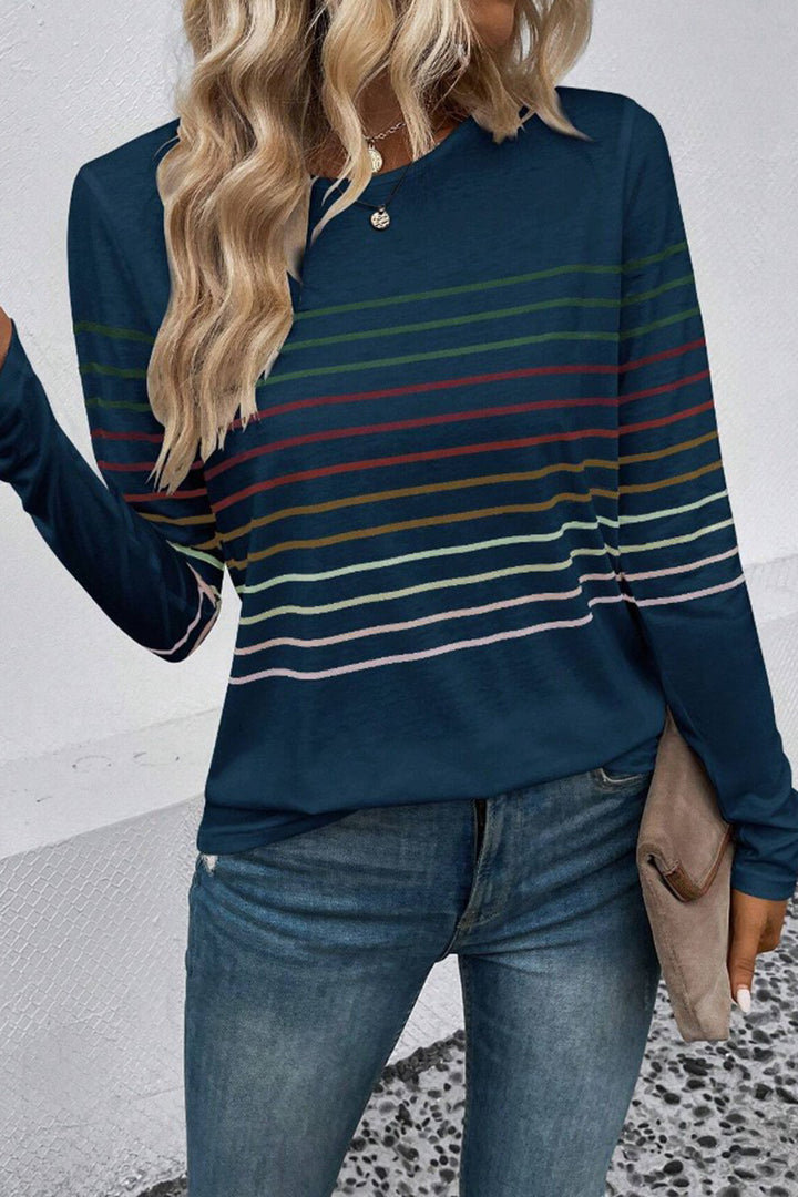 Striped Round Neck Long Sleeve T-Shirt