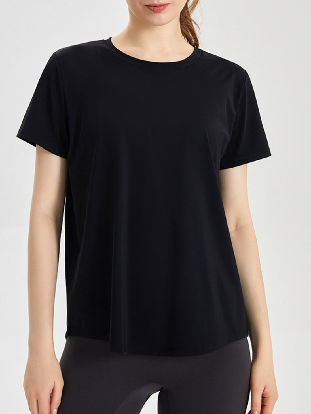 Slit Round Neck Short Sleeve Active T-Shirt