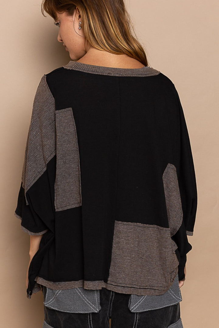 POL Frayed Edge Patchwork Oversized T-Shirt