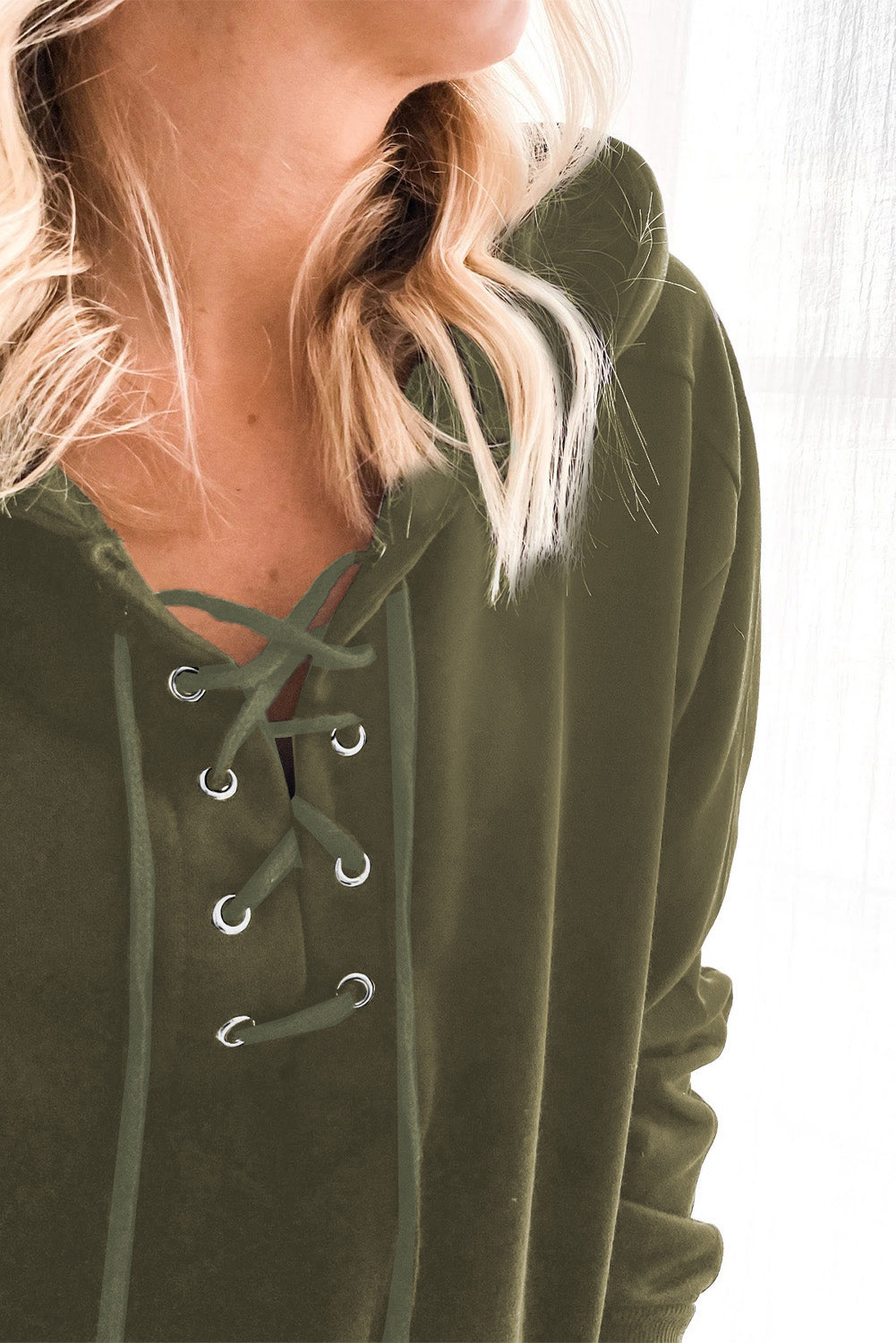 Lace-Up Dropped Shoulder Hoodie