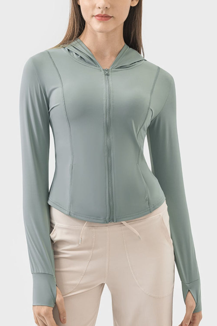 Pocketed Zip Up Hooded Long Sleeve Active Outerwear