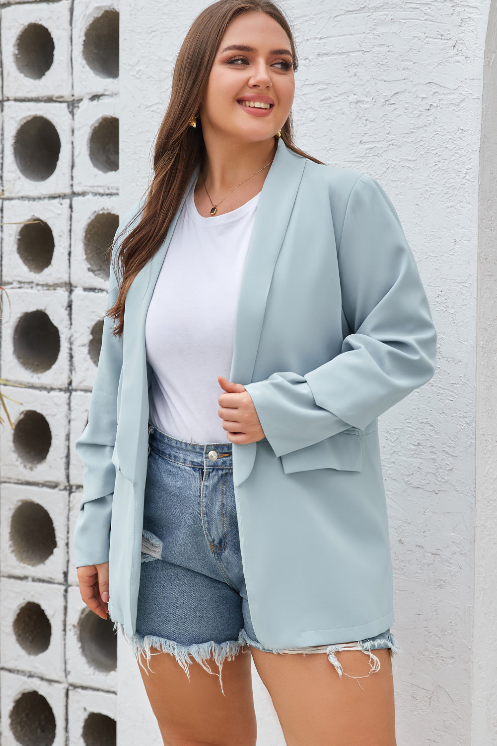 Plus Size Shawl Collar Long Sleeve Blazer