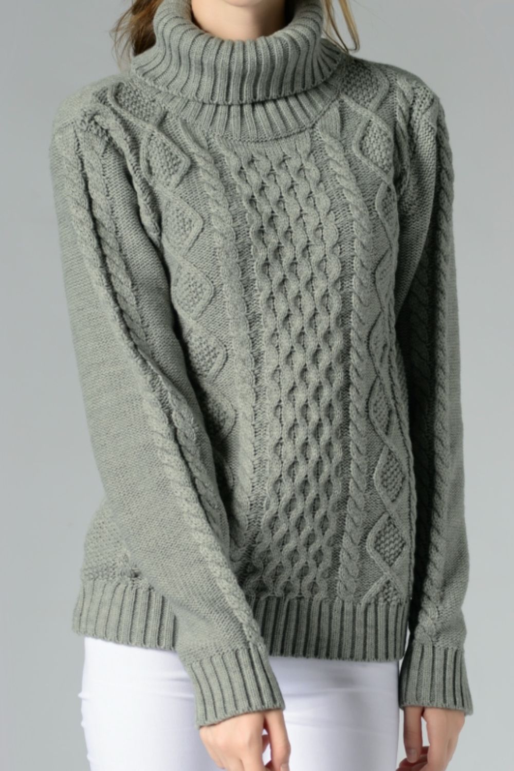 Cable-Knit Turtleneck Long Sleeve Sweater