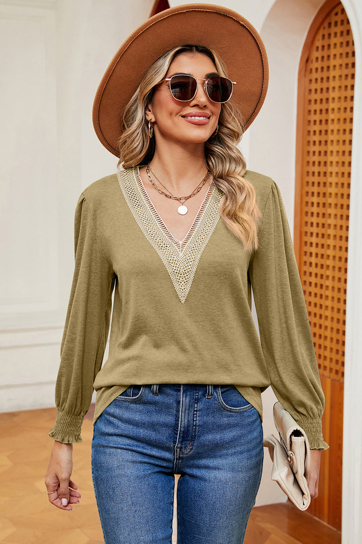 V-Neck Lantern Sleeve T-Shirt