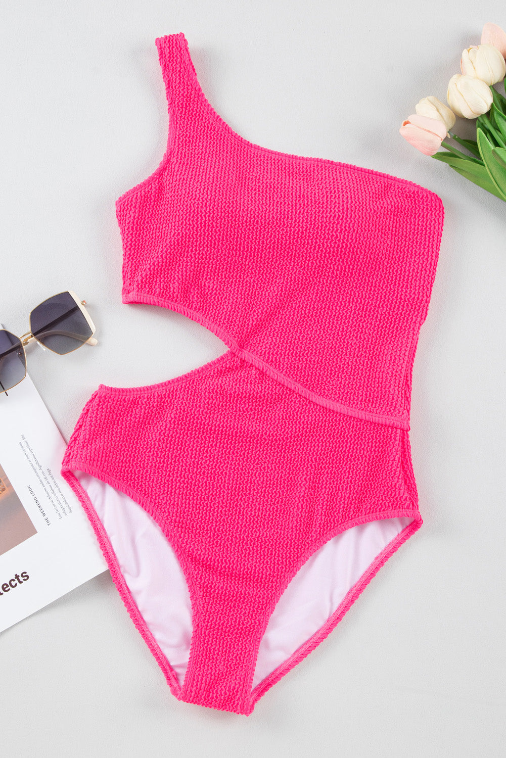 Cutout Single Shoulder One-Piece Swimwear